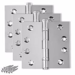 Finsbury Hardware Solid Brass Chrome Door Hinge Heavy Duty Ball Bearing Shiny Silver 4x4 Inch - Set of 3 Hinges (Polished Chr ...