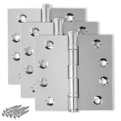Finsbury Hardware Solid Brass Chrome Door Hinge Heavy Duty Ball Bearing Shiny Silver 4x4 Inch - Set of 3 Hinges (Polished Chrome)
