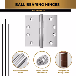 Finsbury Hardware Solid Brass Chrome Door Hinge Heavy Duty Ball Bearing Shiny Silver 4x4 Inch - Set of 3 Hinges (Polished Chrome)
