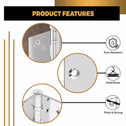 Finsbury Hardware Solid Brass Chrome Door Hinge Heavy Duty Ball Bearing Shiny Silver 4x4 Inch - Set of 3 Hinges (Polished Chrome)