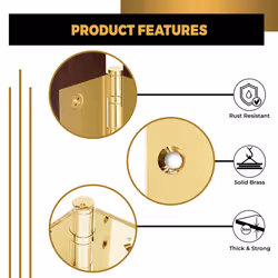 Finsbury Hardware Solid Brass Door Hinge Heavy Duty Ball Bearing Polished Shiny Gold 4x4 Inch - Set of 4 Hinges (Polished Brass)