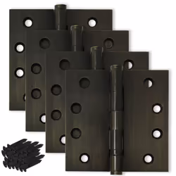 Finsbury Hardware Solid Brass Door Hinge Heavy Duty Ball Bearing 4x4 Inch - Set of 4 Hinges (Antique Brass)