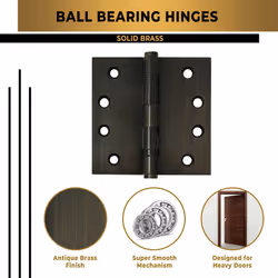 Finsbury Hardware Solid Brass Door Hinge Heavy Duty Ball Bearing 4x4 Inch - Set of 4 Hinges (Antique Brass)