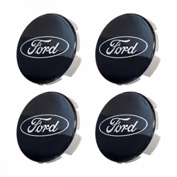 Set of Four 2 1/8"""" Black and Chrome Center Wheel Cap Kit for Current and Late Model Ford Passenger Cars - Does not fit Fo ...