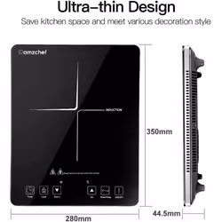 Amzchef Single Induction Cooker, Ultra-thin Induction Hob with Fashion Look,10-level Power and Temperature Control, Black Polished Crystal Glass Panel