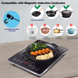 Amzchef Single Induction Cooker, Ultra-thin Induction Hob with Fashion Look,10-level Power and Temperature Control, Black Polished Crystal Glass Panel