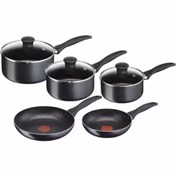 Tefal B190S544 Origins 5 Piece Stone Pots and Pans set, Black, 20 & 24CM Frying Pans, 16 & 18 & 20CM Saucepans with Lids