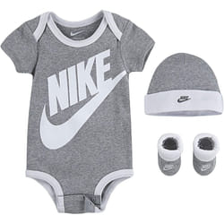 Nike Baby`s Bodysuit  Hat and Booties 3 Piece Set (Heather Grey(MN0073-042)/White  6-12 Months)
