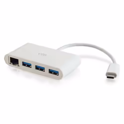 C2G USB C Ethernet and 3-Port USB Hub - White - Hub - 3 Ports, USB 3.2 Gen 1 (3.1 Gen 1) Type-C, White, RJ-45, USB 3.2 Gen 1  ...