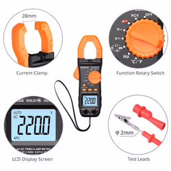 Clamp Meter - TRMS 6000 Counts 800A DC/AC Current 600V DC/AC Voltage NCV Continuity Capacitance Resistance Frequency Diode Hz Test Auto Range Backlit