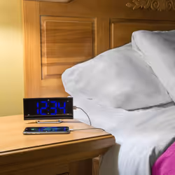 La Crosse Technology 617-249 1.8 Curved Blue Digital Atomic Dual Alarm Clock 6.60 L x 1.55 W x 3.45 H Black