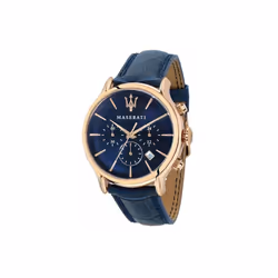 Maserati  Epoca Chronograph Blue Dial Leather Strap Quartz 100M Men Watch, Black