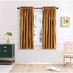 PRIMROSE Gold Curtains 63 inch for Living Room Velvet Blackout Rod Poc