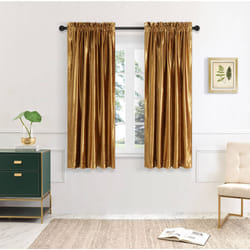 PRIMROSE Gold Curtains 63 inch for Living Room Velvet Blackout Rod Poc