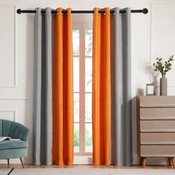PRIMROSE Ombre Blackout Curtains for Living Room Thermal Insulated Room Darkening Curtains Window Drapes for Bedroom Grommet Grey Orange 108 inch Long