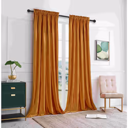 PRIMROSE Blackout Curtains 84 inch for Living Room Velvet Rod Pocket Window Drapes Treatment Semi Room Darkening Decor Cinnamon Orange Curta
