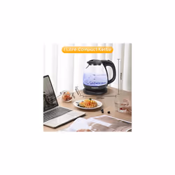 Aigostar Small Electric Kettle, 1.0L Black Glass Kettle Cordless, Compact Mini Clear Water Tea Kettle Fast Quiet Boil