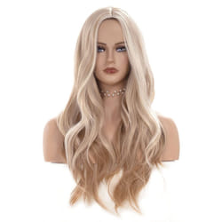 Gerulyss 26 Inches Light Wigs for Women Long Wavy Middle Part Wig Natural looking Synthetic Fluffy Hair for Cosplay Halloween Daily Use (Blonde)
