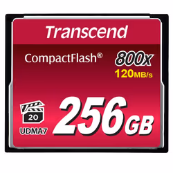 Transcend CompactFlash 800x 256GB, 256 GB, CompactFlash, 120 MB/s, 60 MB/s, Black