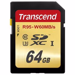 Transcend SD Card SDXC UHS-I U3 64GB, 64 GB, SDXC, Class 10, NAND, 95 MB/s, 60 MB/s