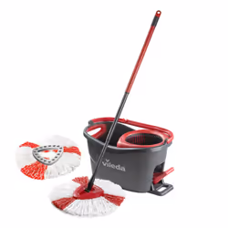 Turbo Microfibre Spin Mop and Bucket Set with Extra 2-in-1 Head Replacement for Cleaning Floors, Set of 1x Mop, 1x Bucket and ...