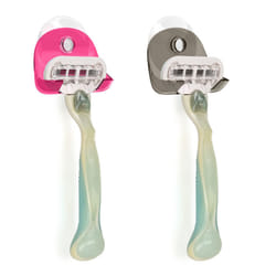 kwmobile 2x Razor Holder with Suction Cup - Self-Adhesive Shaver Wall Mount - Bathroom Organizer for Glass and Tiles - Black/Dark Pink/Transparent