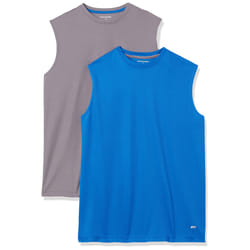 Men's Performance Tech Muscle Tank T-Shirt, Pack of 2, Medium Grey/Royal Blue, Small