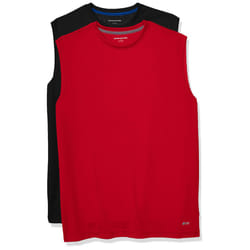 Men's Performance Tech Muscle Tank T-Shirt, Pack of 2, Black/Red, Medium