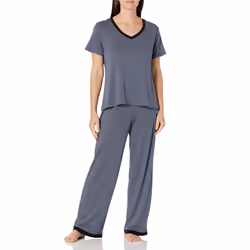 Fruit of the Loom Women's Plus Size Short Sleeve Tee and Pant 2 Piece Sleep Pajama Set  Soft Grey  2X