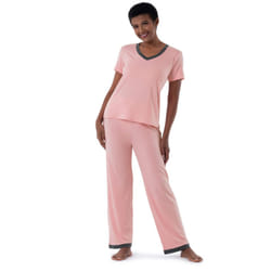 Fruit of the Loom Womens Plus Size Short Sleeve Tee and Pant 2 Piece Sleep Pajama Set  Soft Pink  3X