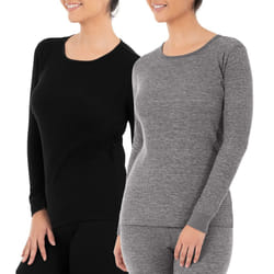 Fruit of the Loom Women's Micro Waffle Premium Thermal Underwear Tee Shirt  Black/Smoke Heather  1X Plus