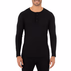 Fruit of the Loom Mens Recycled Waffle Thermal Underwear Henley Top (1 and 2 Packs) Black X-Large