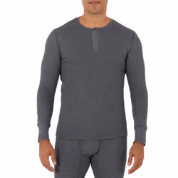Fruit of the Loom Mens Recycled Waffle Thermal Underwear Henley Top (1 and 2 Packs) greystone Heather X-Large