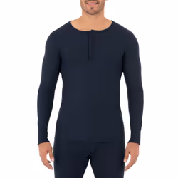 Fruit of the Loom Mens Recycled Waffle Thermal Underwear Henley Top (1 and 2 Packs) Navy Small