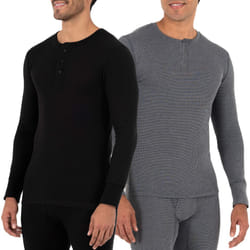 Fruit of the Loom Mens Recycled Waffle Thermal Underwear Henley Top (1 and 2 Packs)  Blackgreystone Heather  X-Large