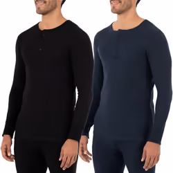 Fruit of the Loom Mens Recycled Waffle Thermal Underwear Henley Top (1 and 2 Packs) BlackNavy Small