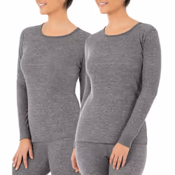 Fruit of the Loom Women's 2-Pack Micro Waffle Thermal Crew Top   Smoke Heather/Smoke Heather  4X Plus