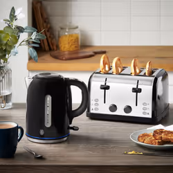 Russell Hobbs 20462 Quiet Boil Kettle, Black & 21651 Textures 4-Slice Toaster 21651-Black, Plastic, Black
