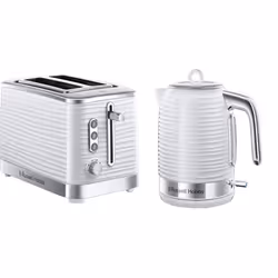 Russell Hobbs 24370 Inspire High Gloss Plastic Two Slice Toaster, White with Kettle