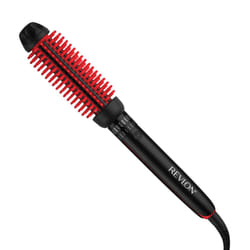 REVLON New and Improved SmoothStay Coconut Oil-Infused Heated Hair Styling Brush | 1Barrel for Voluminous  Shiny Results (Black/Red)