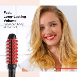 REVLON New and Improved SmoothStay Coconut Oil-Infused Heated Hair Styling Brush | 1Barrel for Voluminous  Shiny Results (Black/Red)