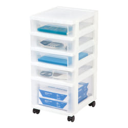IRIS USA Plastic Drawer Storage Organizer Rolling Cart  with Wheels Casters  5-Drawers  for Classroom Art Craft Supplies Dresser Closet Bath