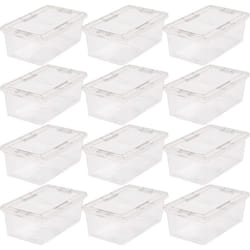IRIS USA 7 Quarts Plastic Storage Container Bin with Latching Lid  12 Pack  Nestable Box Tote Closet Game Organization Teacher Tools Art Supplies Shoe