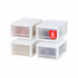 IRIS USA 6 Qt. Plastic Drawer Storage Organizer Stacking Drawers 4-Pack Stackable Unit with Sliding Drawer for Clothes Bedr ...