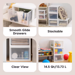 IRIS USA 14.5 Qt. Plastic Drawer Storage Organizer Stacking Drawers  3-Pack  Stackable Unit with Sliding Drawer for Clothes Bedroom Kitchen Under Sink