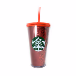 Starbucks 16 oz Holiday Red Glitter and Red Two Tone Fade Insulated Tumbler with Straw