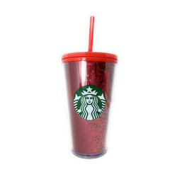 Starbucks 16 oz Holiday Red Glitter and Red Two Tone Fade Insulated Tumbler with Straw