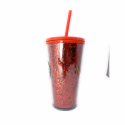 Starbucks 16 oz Holiday Red Glitter and Red Two Tone Fade Insulated Tumbler with Straw