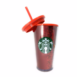 Starbucks 16 oz Holiday Red Glitter and Red Two Tone Fade Insulated Tumbler with Straw