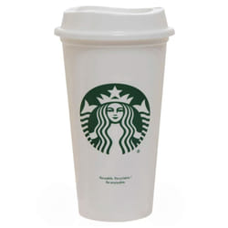 White Reusable Plastic Travel Mug/Cup/Tumbler Grande Medium, 16oz 473ml